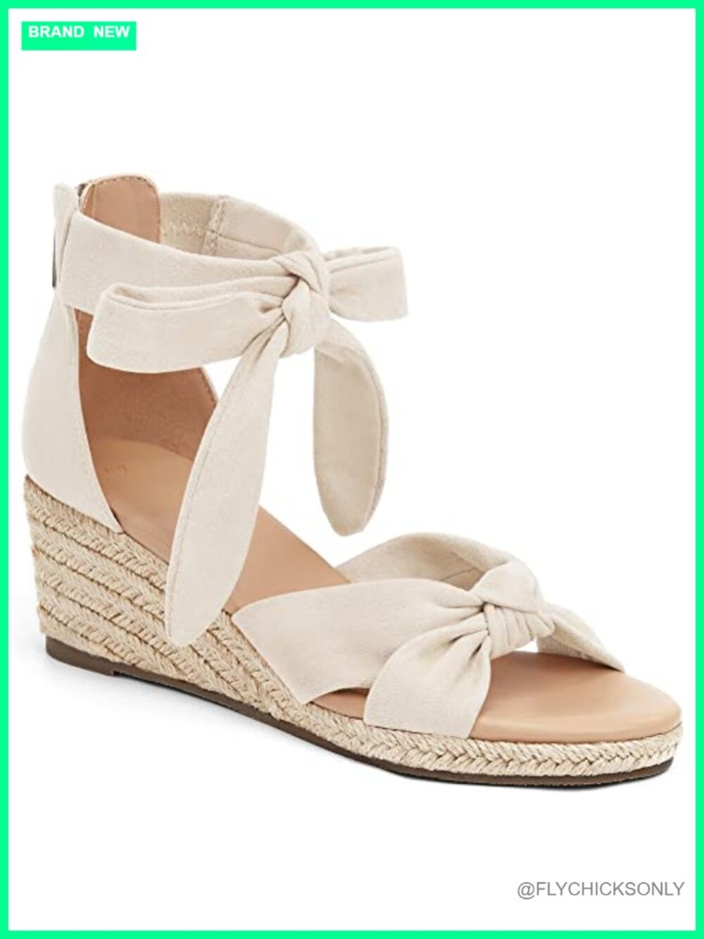 Womens Suede Espadrille Wedge Sandals Open Toe Ankle Strap Back Zip Bow